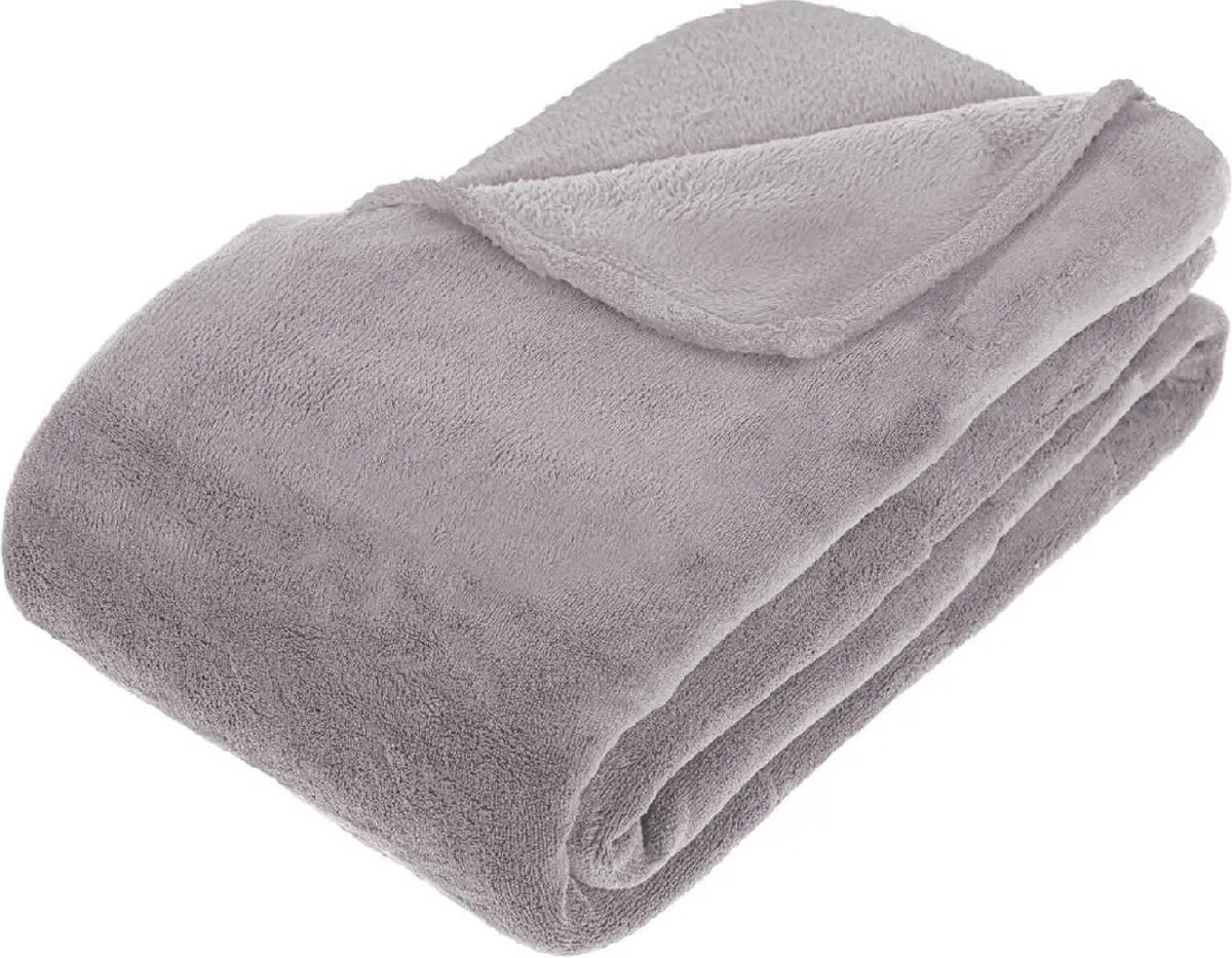 Grote Fleece deken/fleeceplaid grijs 180 x 230 cm polyester