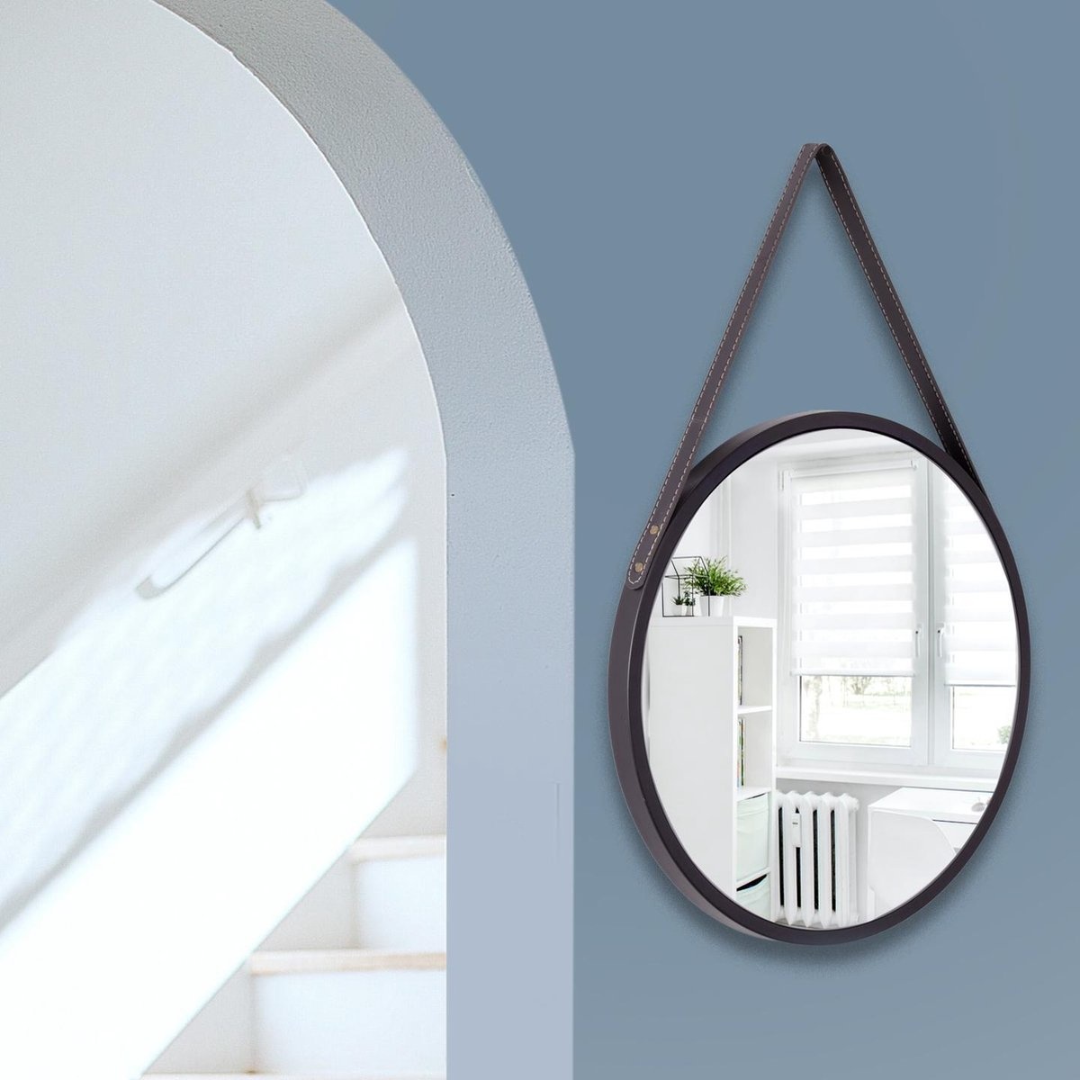 Black round decorative wall mirror 51 cm - Industrial mirror for the hall, room or toilet