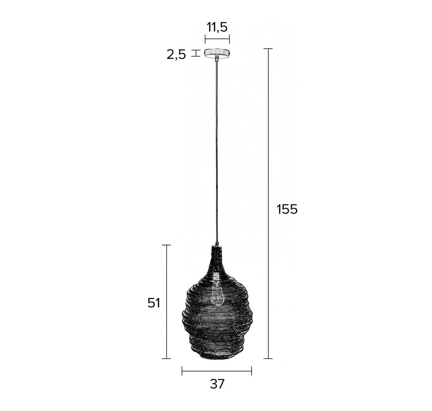 Parya Home - Elvis Hanglamp - Zwart - 39cm