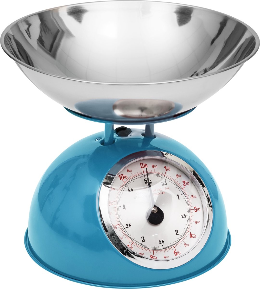 Keukenweegschaal met kom turquoise RVS - L21 x B25 cm - Analoog
