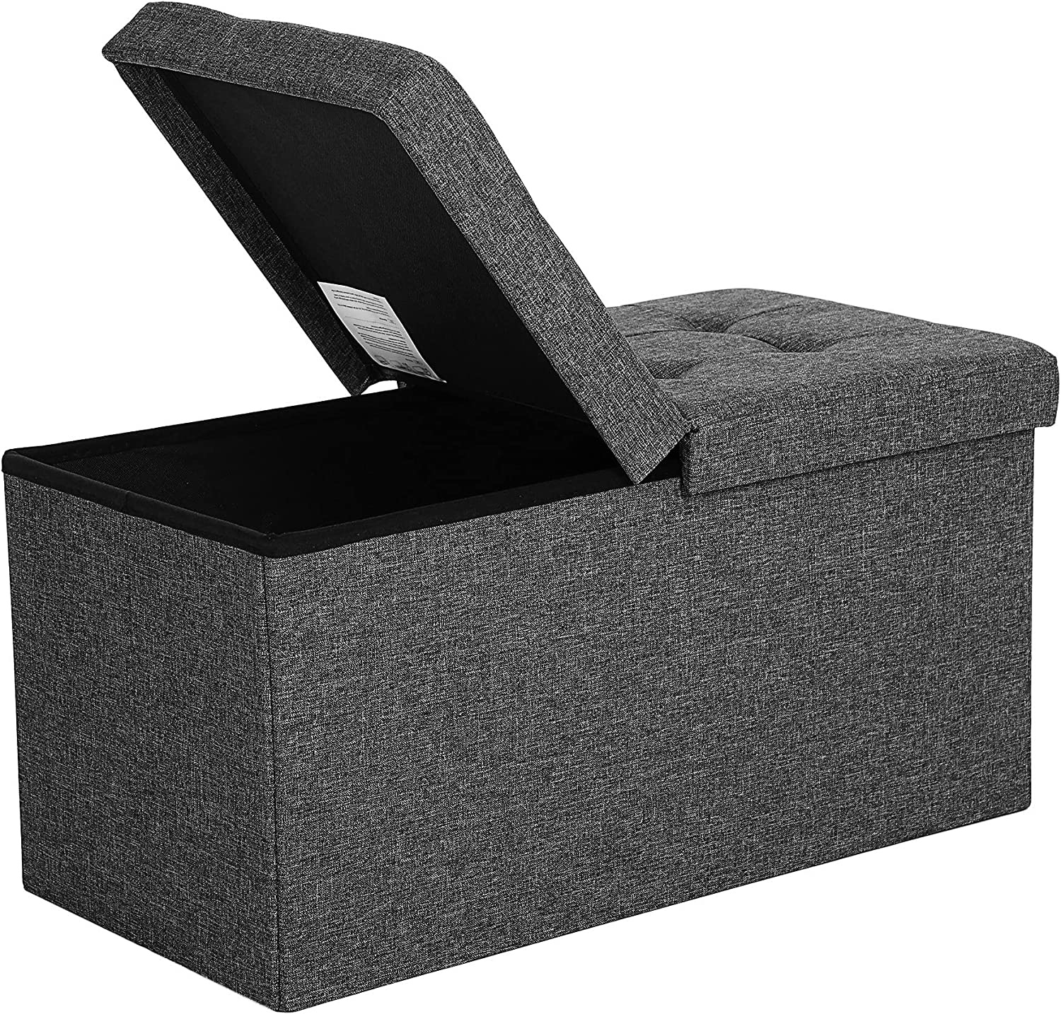 Opvouwbare poef - zitbank - 80 liter - half deksel - zijdelings inklapbaar - belastbaar tot 300 kg -76 x 38 x 38 cm - donkergrijs