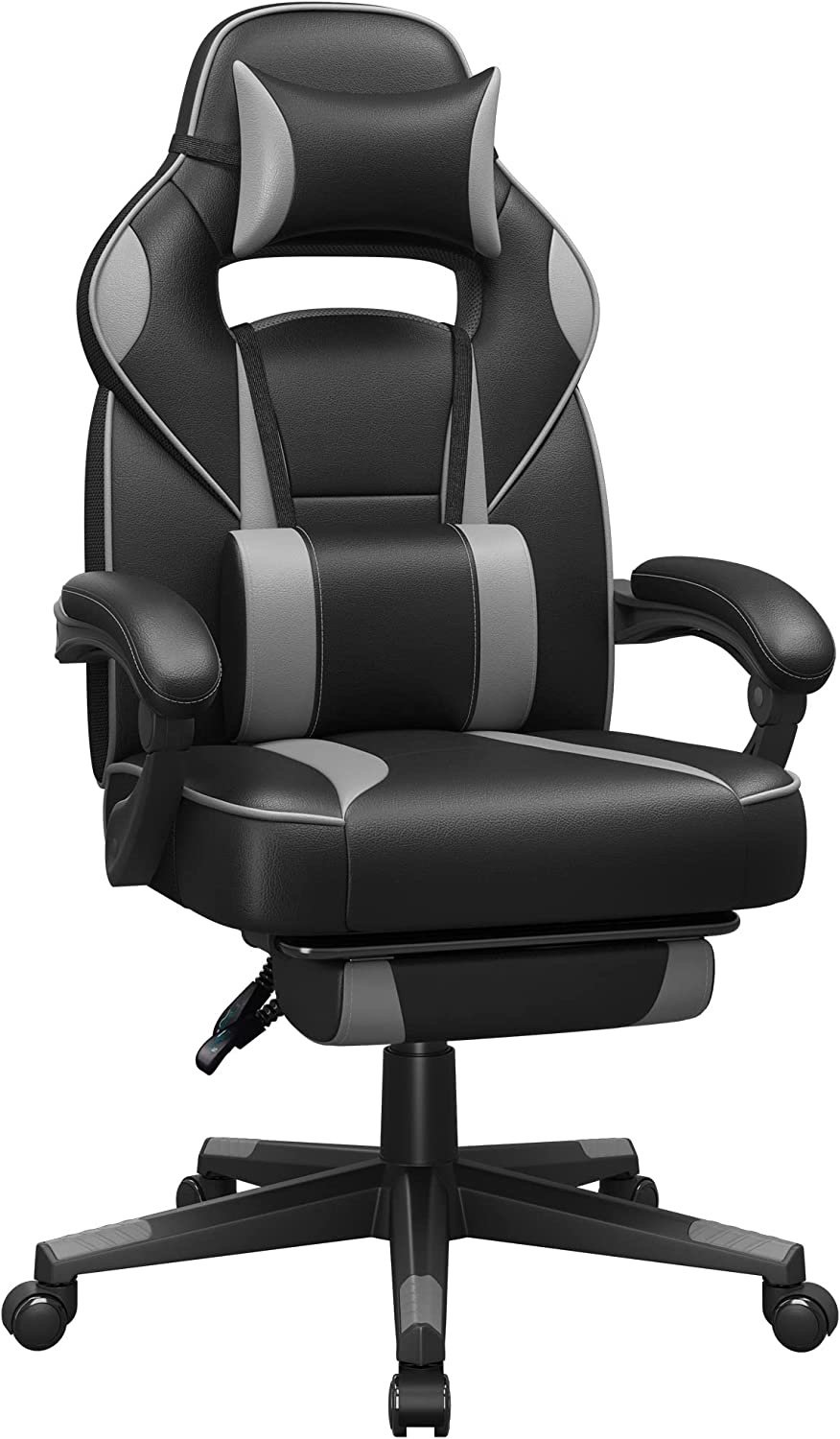 Vlot huwelijk Oppervlakkig Gaming chair, bureaustoel met voetsteun, bureaustoel met hoofdsteun en  lendenkussen, in hoogte verstelbaar, ergonomisch, 90-135° kantelhoek, tot  150 kg draagvermogen, zwart-grijs - Parya B.V.