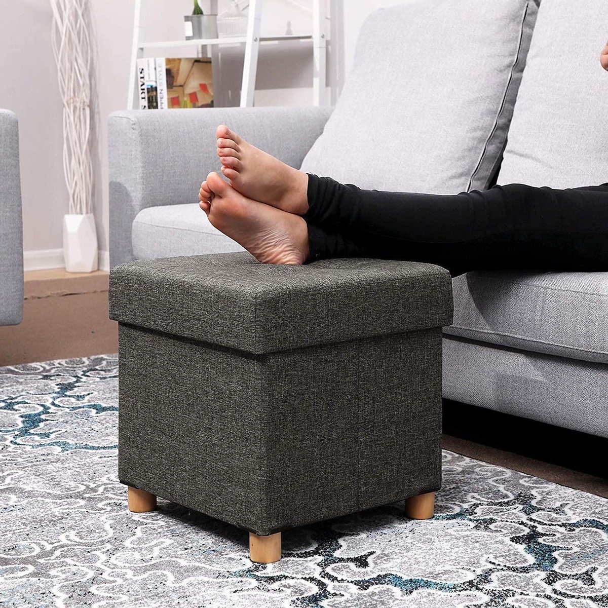 Parya Home - Grauer Fußhocker - Sitzkasten