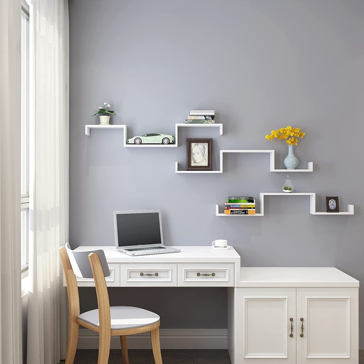 3 U-vormige zwevende wandplank - MDF -40 x 9 x 10 cm - wit