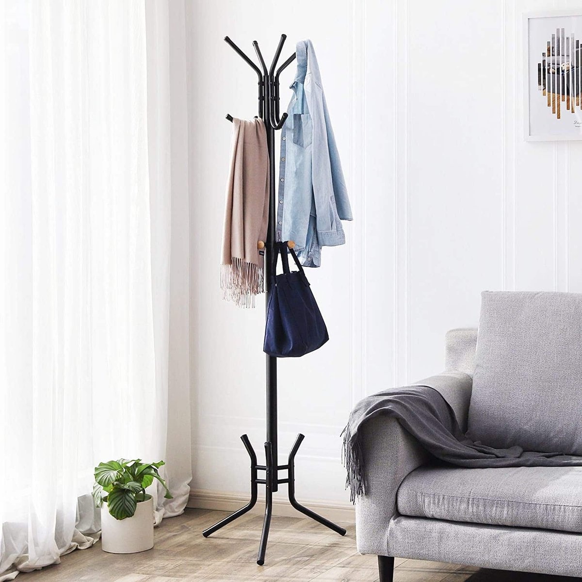 Industriele Kledingrek - Metaal - Zwart - 49 x 49 x 176 cm - 8 haken en 4 tashaken