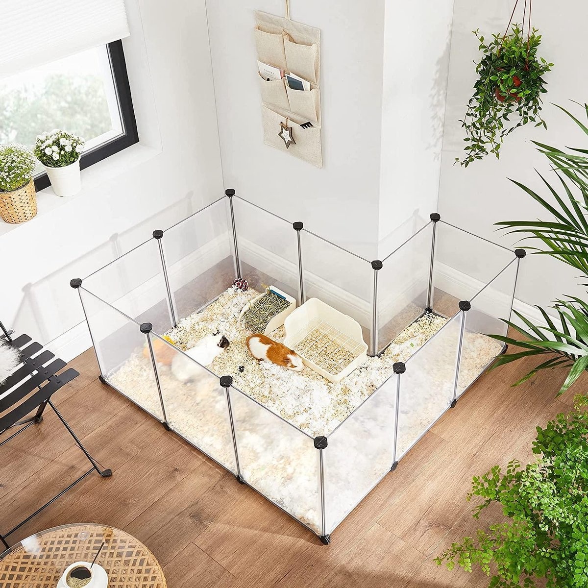 Tiergerechtes Innengehege mit Bodenplatten - Kunststoff-Stahlgitter für Kleintiere - Meerschweinchen, Hamster, Kaninchen - transparent