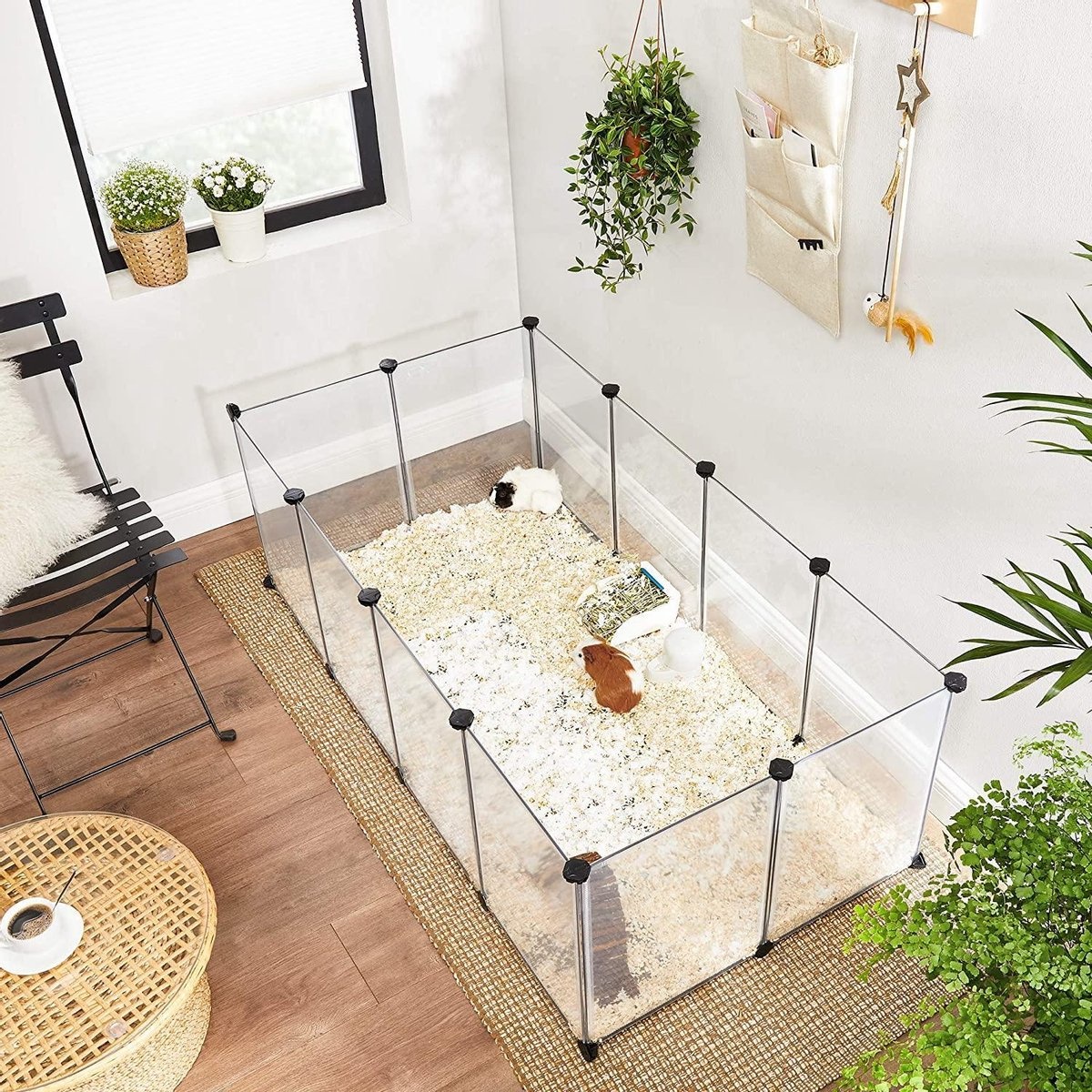 Diervriendelijk binnen verblijf met vloerpanelen - kunststof stalen rooster voor kleine dieren - cavia's, hamsters, konijnen - transparant