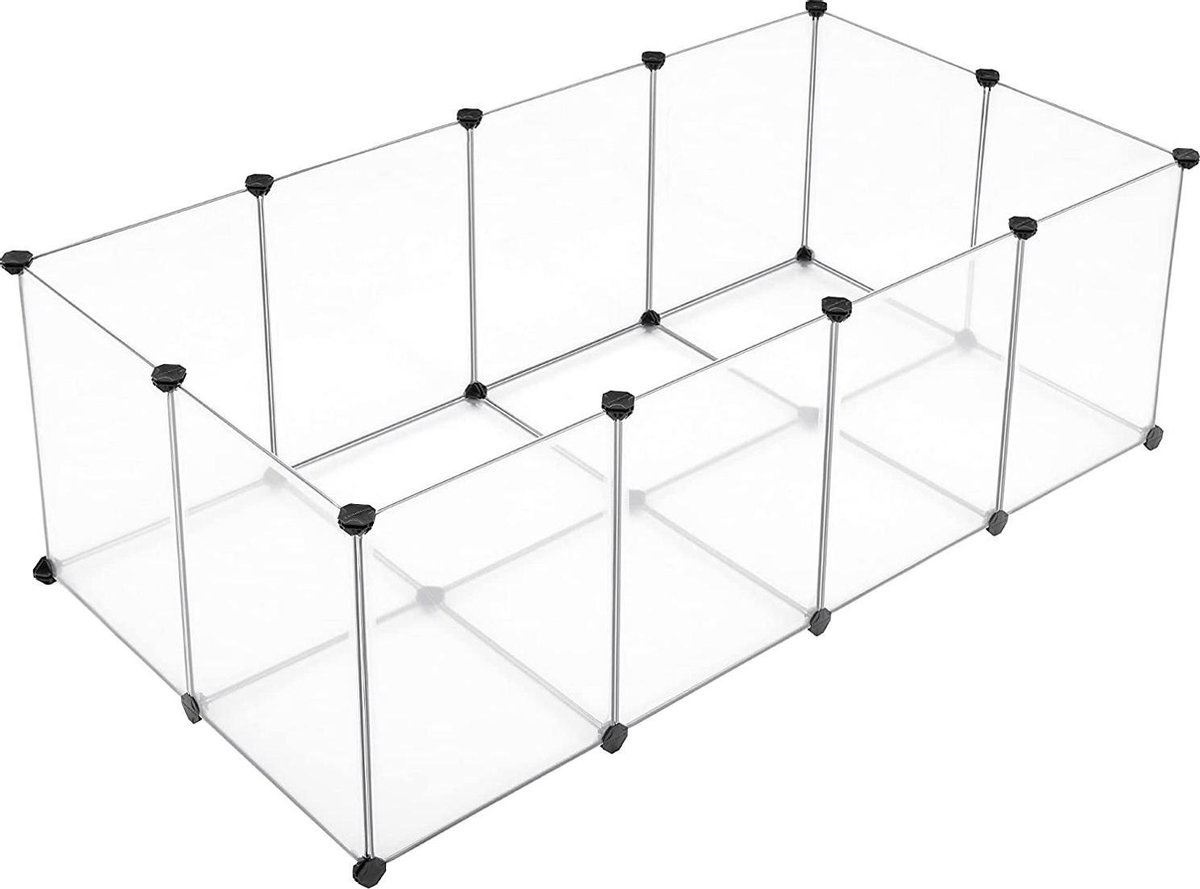 Diervriendelijk binnen verblijf met vloerpanelen - kunststof stalen rooster voor kleine dieren - cavia's, hamsters, konijnen - transparant