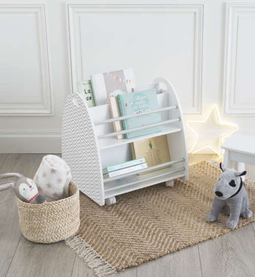 Atmosphera - Low bookcase for children - on wheels - white/grey