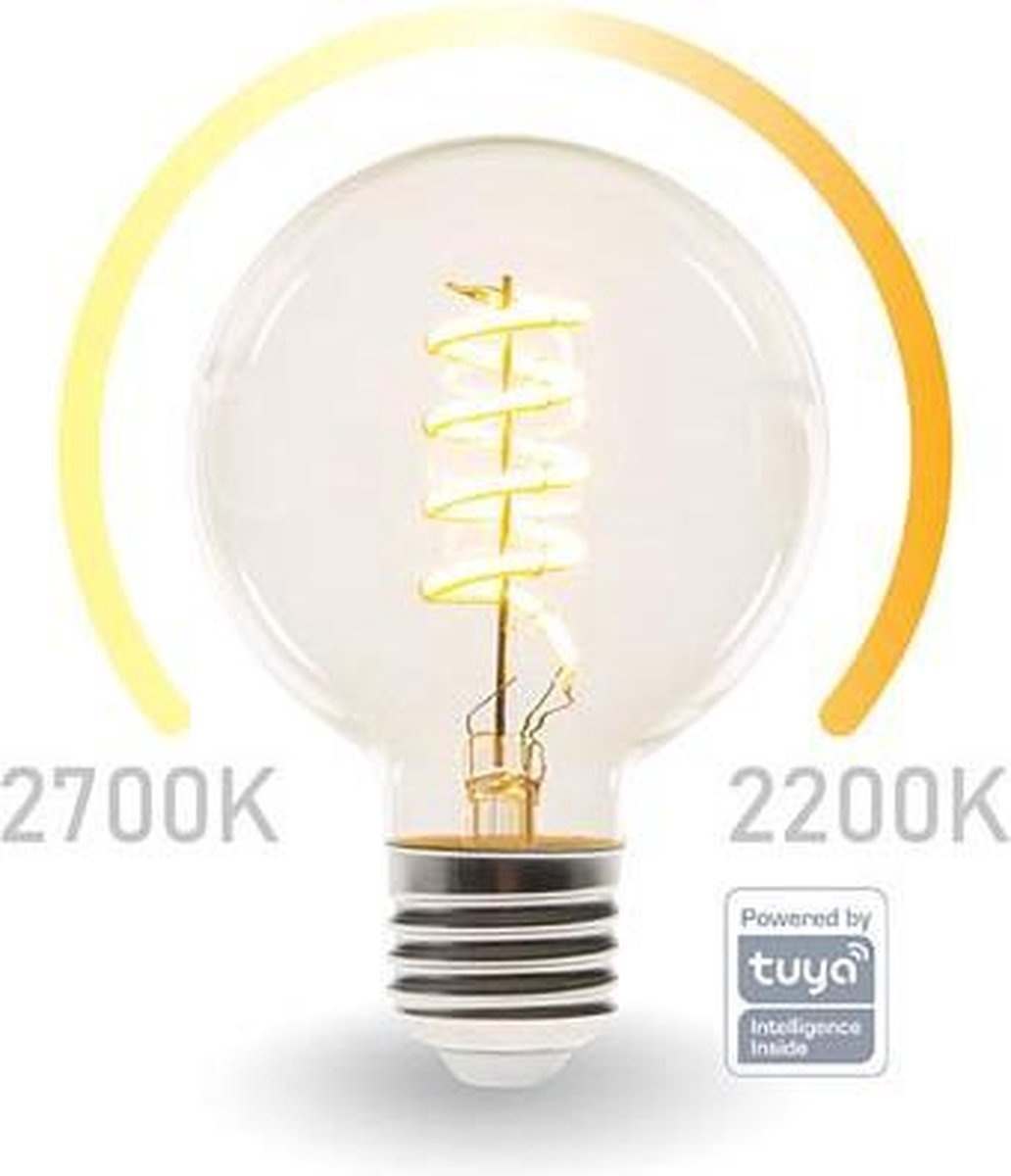 Perel - Smart Wifi-Ledlamp - Warmwit & Intens Warmwit - E27 - G95