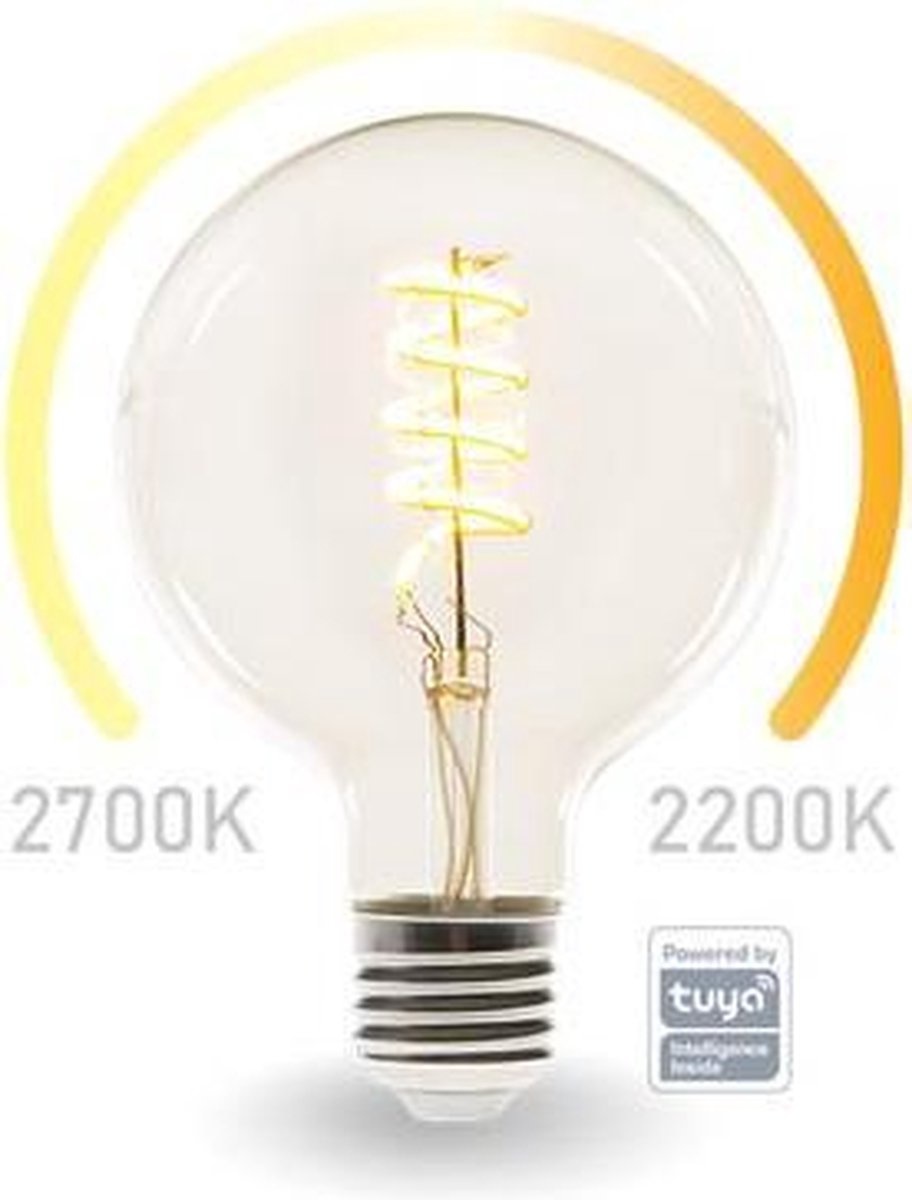 Perel - Smart Wifi LED Lampe - Warmes Weiß & intensives warmes Weiß - E27 - G125