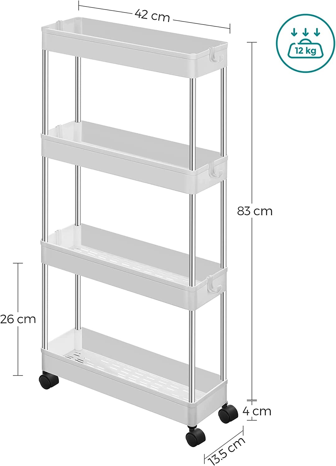 Keuken trolley met 4 etages - Wit