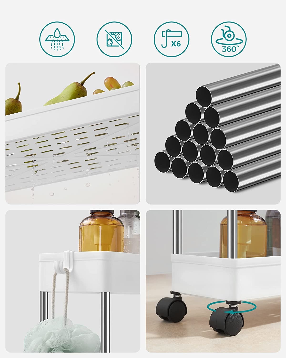 Keuken trolley met 4 etages - Wit