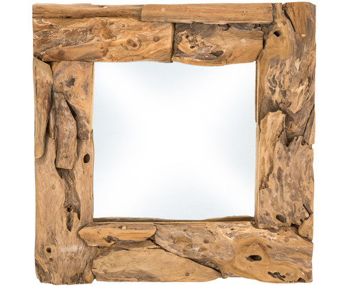 Wandspiegel - 50x50 cm - Teak-Wurzelholz