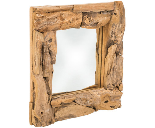Wandspiegel - 50x50 cm - Teak-Wurzelholz