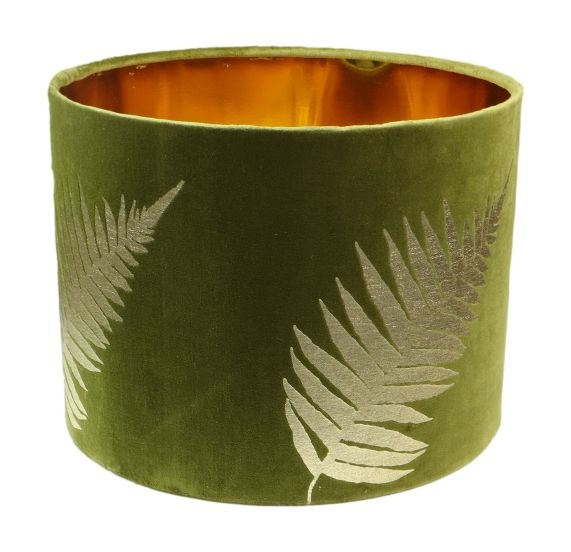 Ronde lampenkap met print - 32x32x24 - Olijfgroen/goud - Velvet