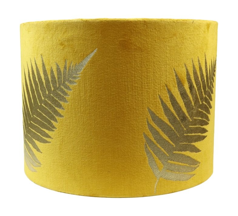 Ronde lampenkap met print - 32x32x24 - Mosterdgeel/goud - Velvet