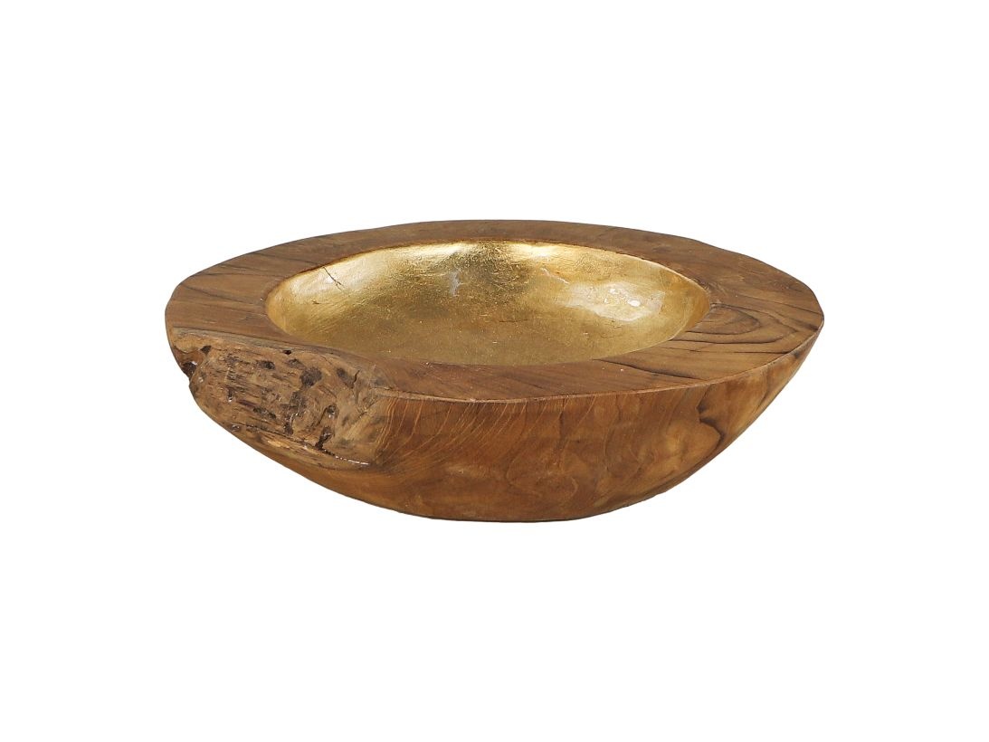 Fruitschaal small - ø30X7 - Naturel/goud - Teak/aluminium