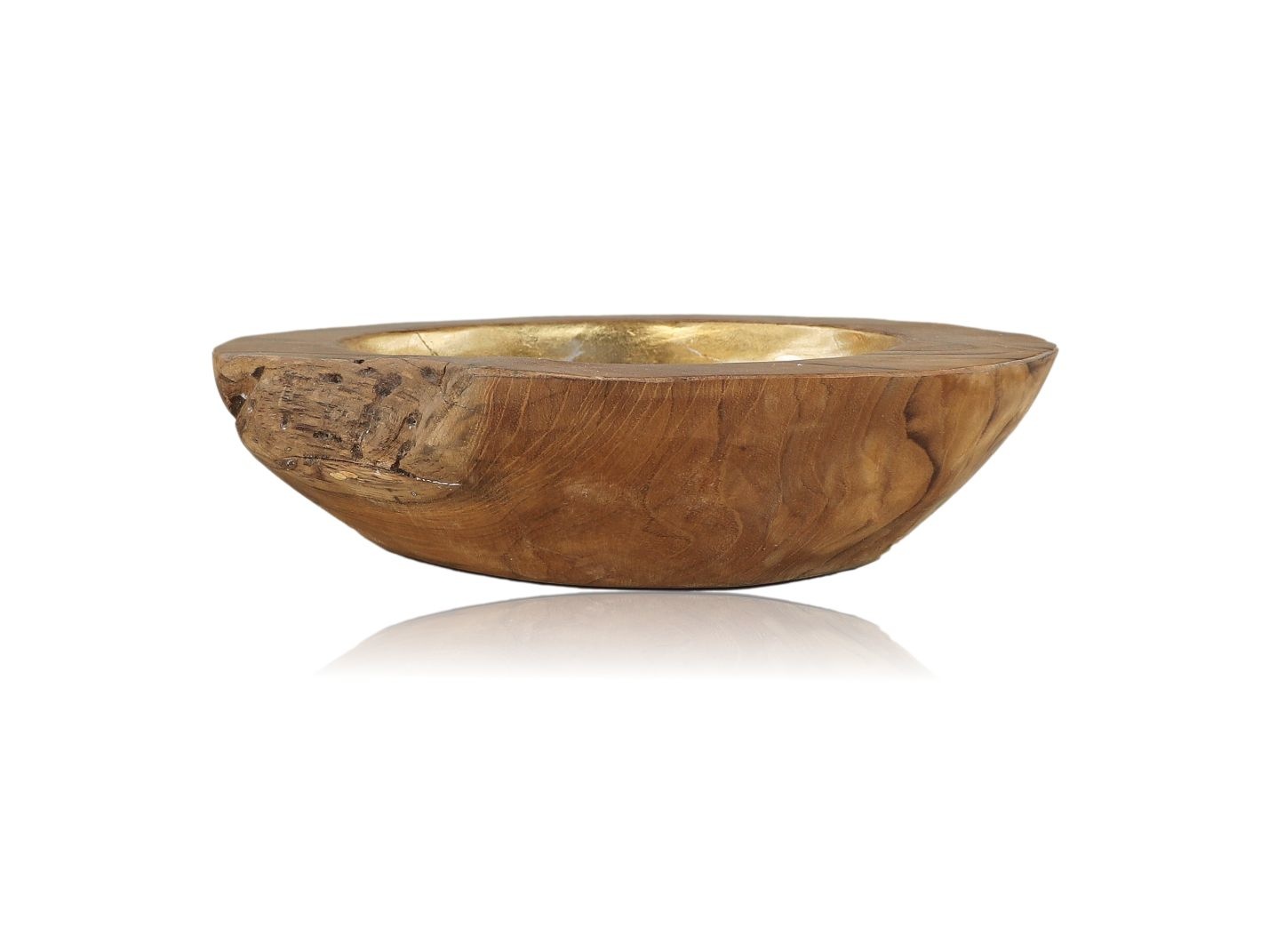 Fruitschaal small - ø30X7 - Naturel/goud - Teak/aluminium