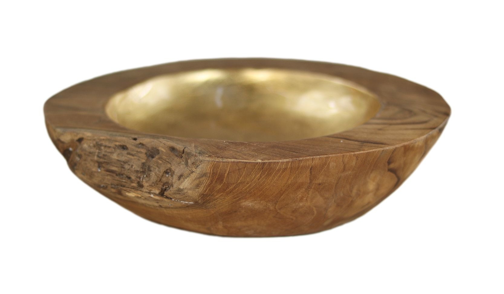 Fruitschaal small - ø30X7 - Naturel/goud - Teak/aluminium