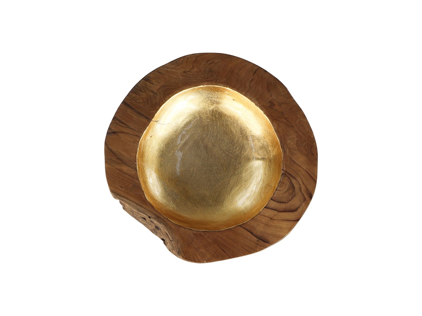 Fruitschaal small - ø30X7 - Naturel/goud - Teak/aluminium