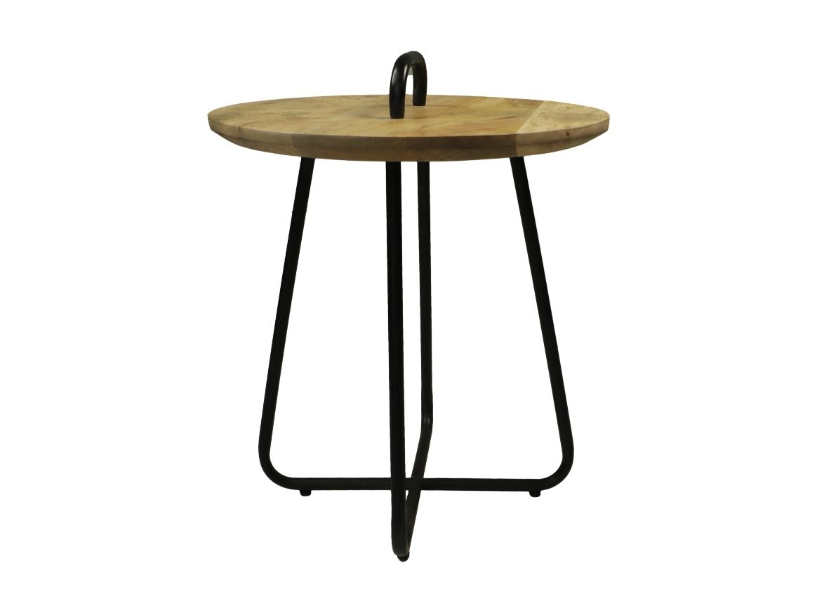 Side table with handle - ø45x55 - Natural/black - Mango wood/metal