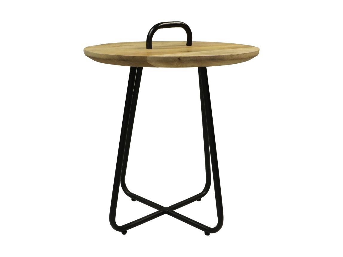 Side table with handle - ø45x55 - Natural/black - Mango wood/metal