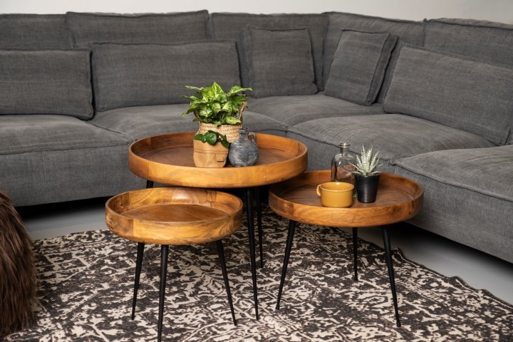 Bijzettafel Ventura - ø50 cm - mangohout/ijzer - naturel