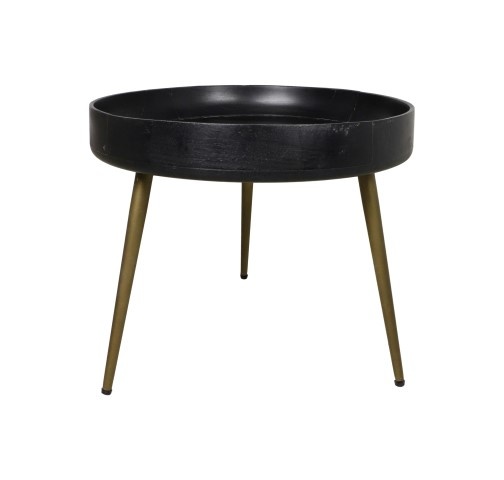 Side table Ventura - ø50 cm - mango wood/iron - black wash/antique gold