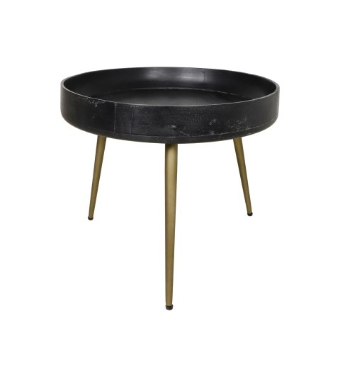 Side table Ventura - ø50 cm - mango wood/iron - black wash/antique gold