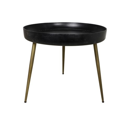 Side table Ventura - ø60 cm - mango wood/iron - black wash/antique gold
