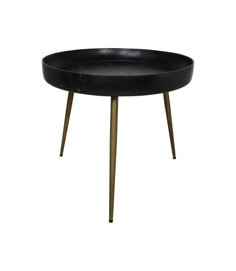 Side table Ventura - ø60 cm - mango wood/iron - black wash/antique gold