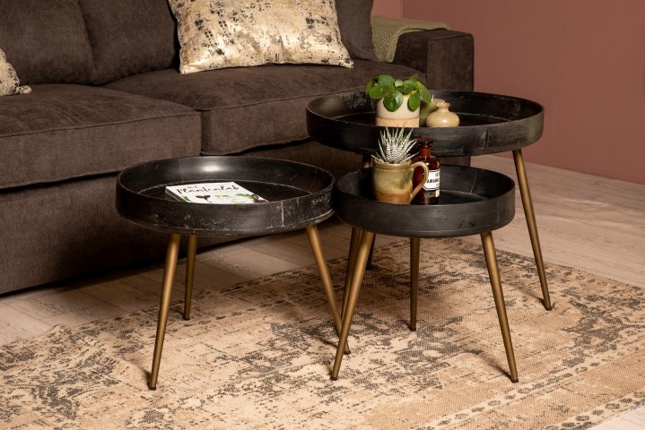 Side table Ventura - ø60 cm - mango wood/iron - black wash/antique gold