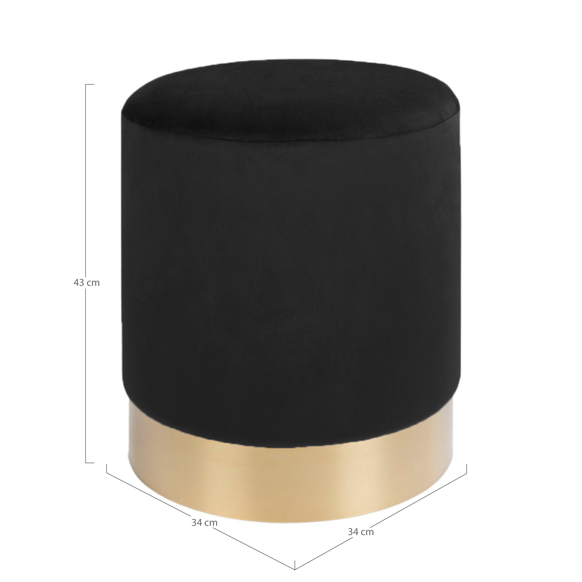 Gamby Footstool - Fußhocker aus schwarzem Samt mit messingfarbenem Stahlfuß