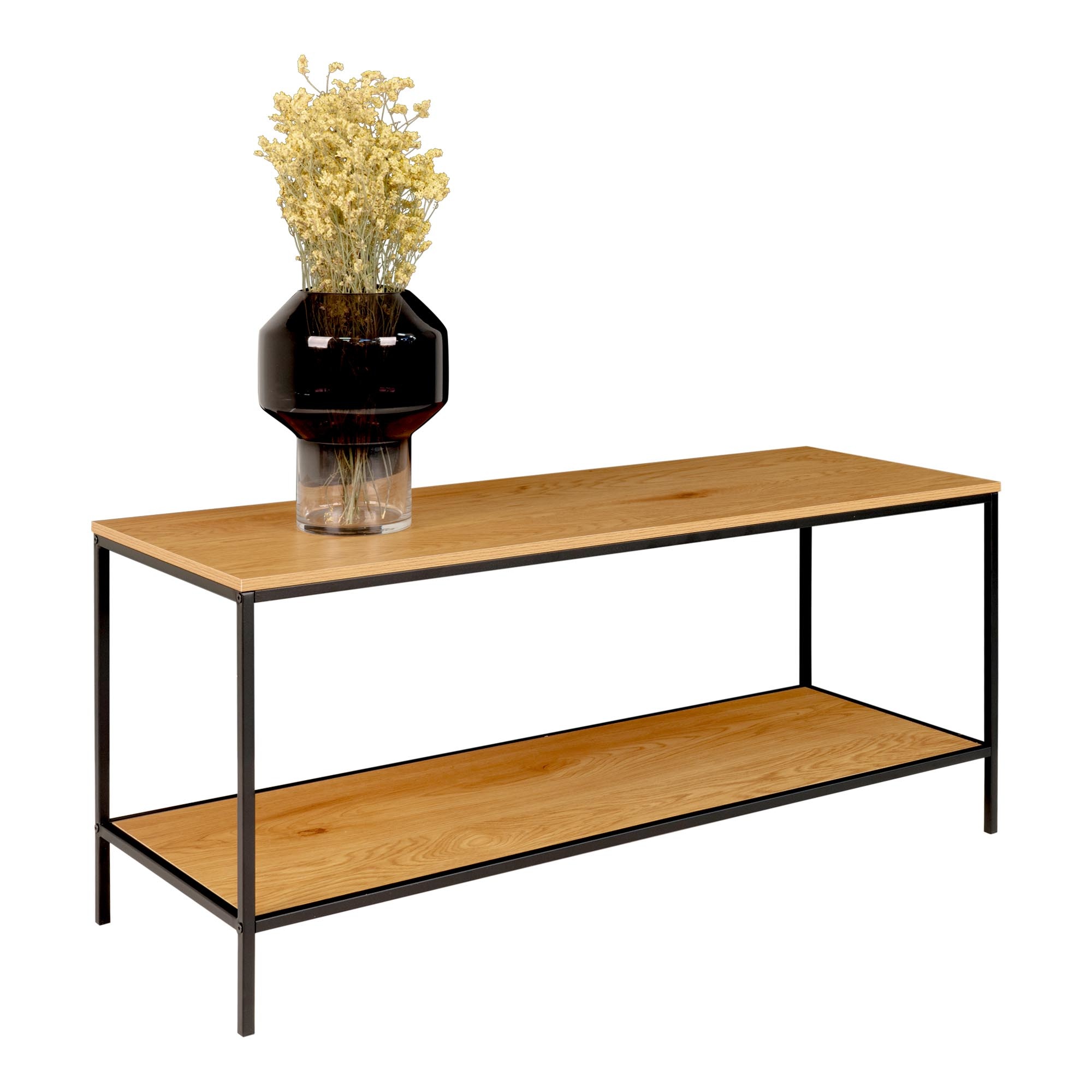 Vita TV meubel - TV tafel met zwart frame en twee eiken look planken 100x36x45 cm Vita TV meubel - TV tafel met zwart frame en twee eiken look planken 100x36x45 cm
