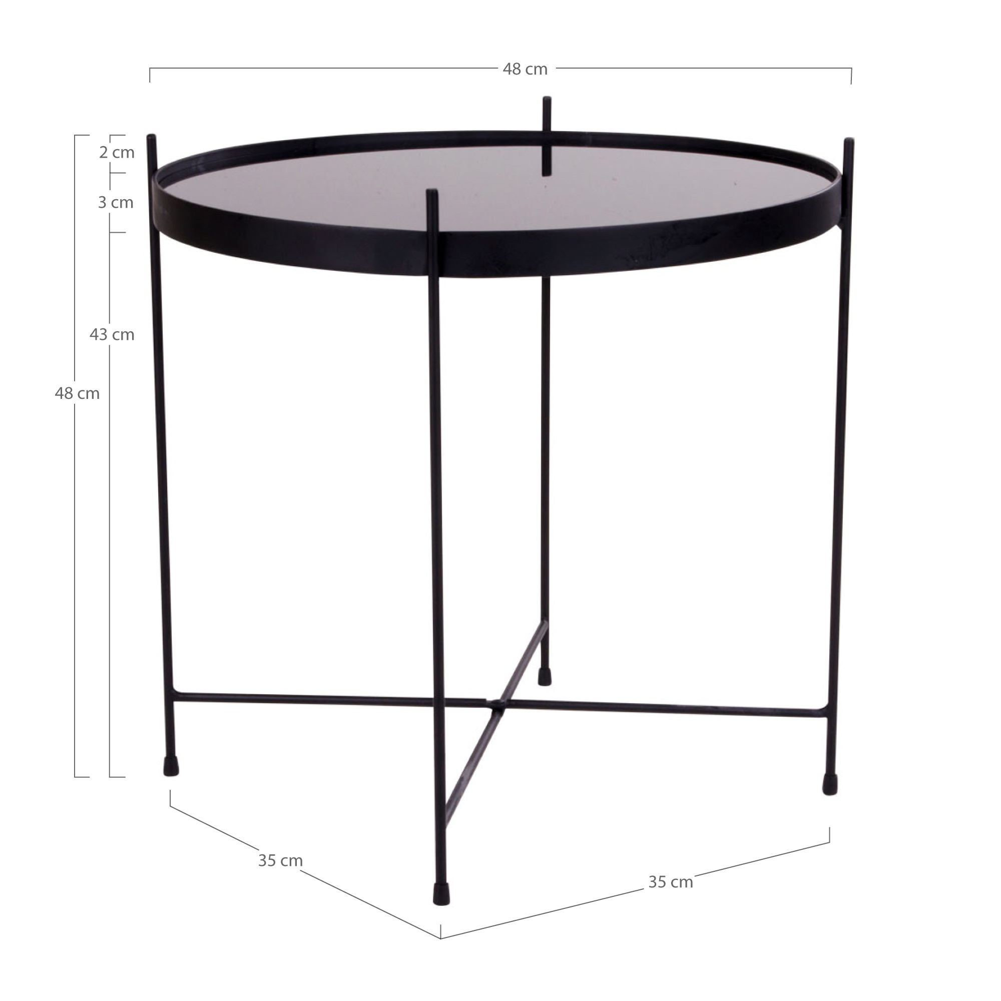 Venezia Couchtisch - Couchtisch schwarz pulverbeschichteter Stahl mit Glas -48xh48cm