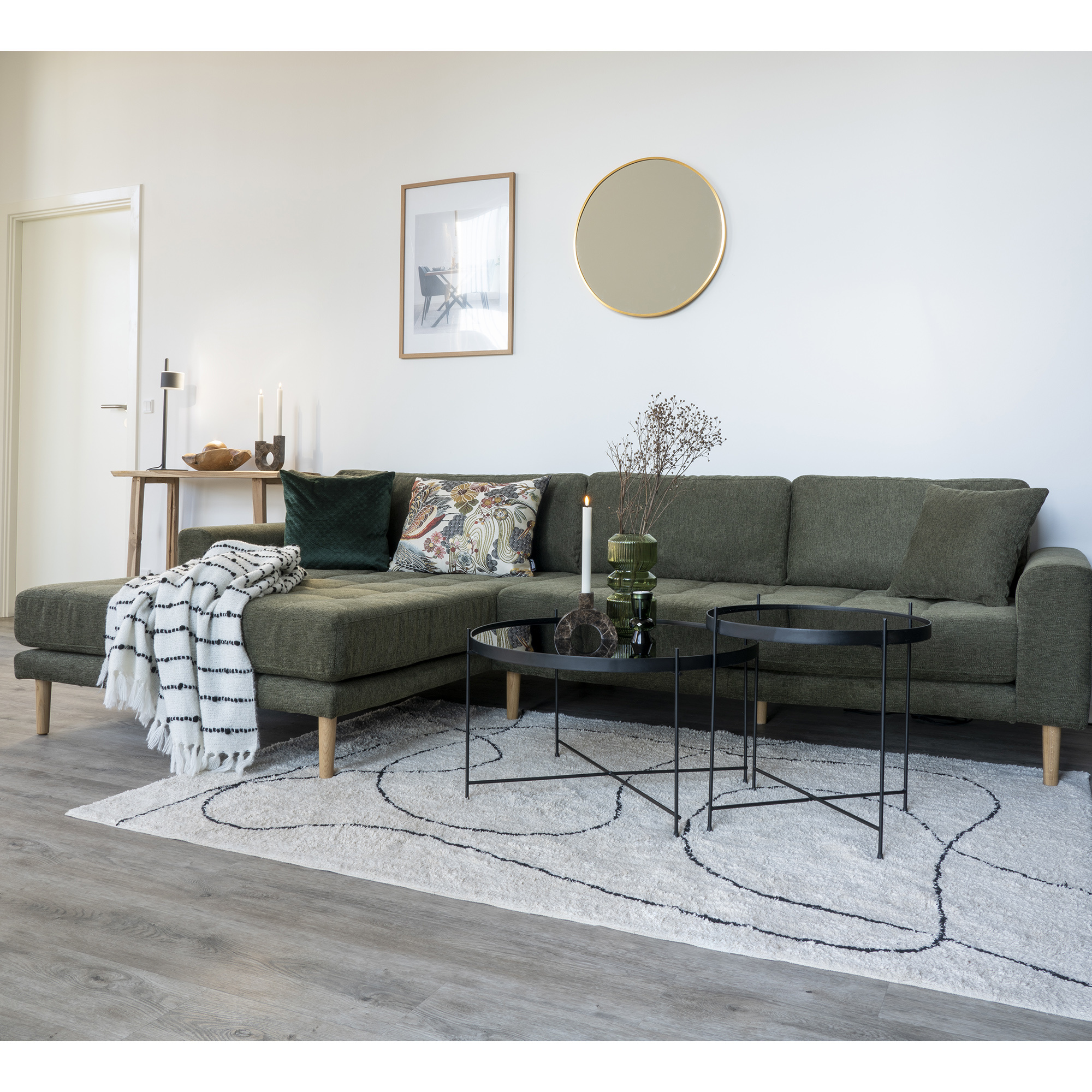 Venezia Couchtisch - Couchtisch schwarz pulverbeschichteter Stahl mit Glas -48xh48cm