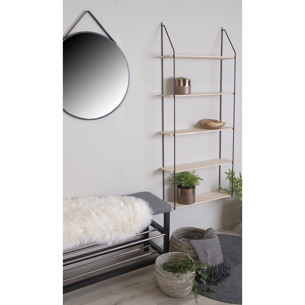 Eindhoven Shelf - Shelf met zwart frame en 5 naturel houten planken