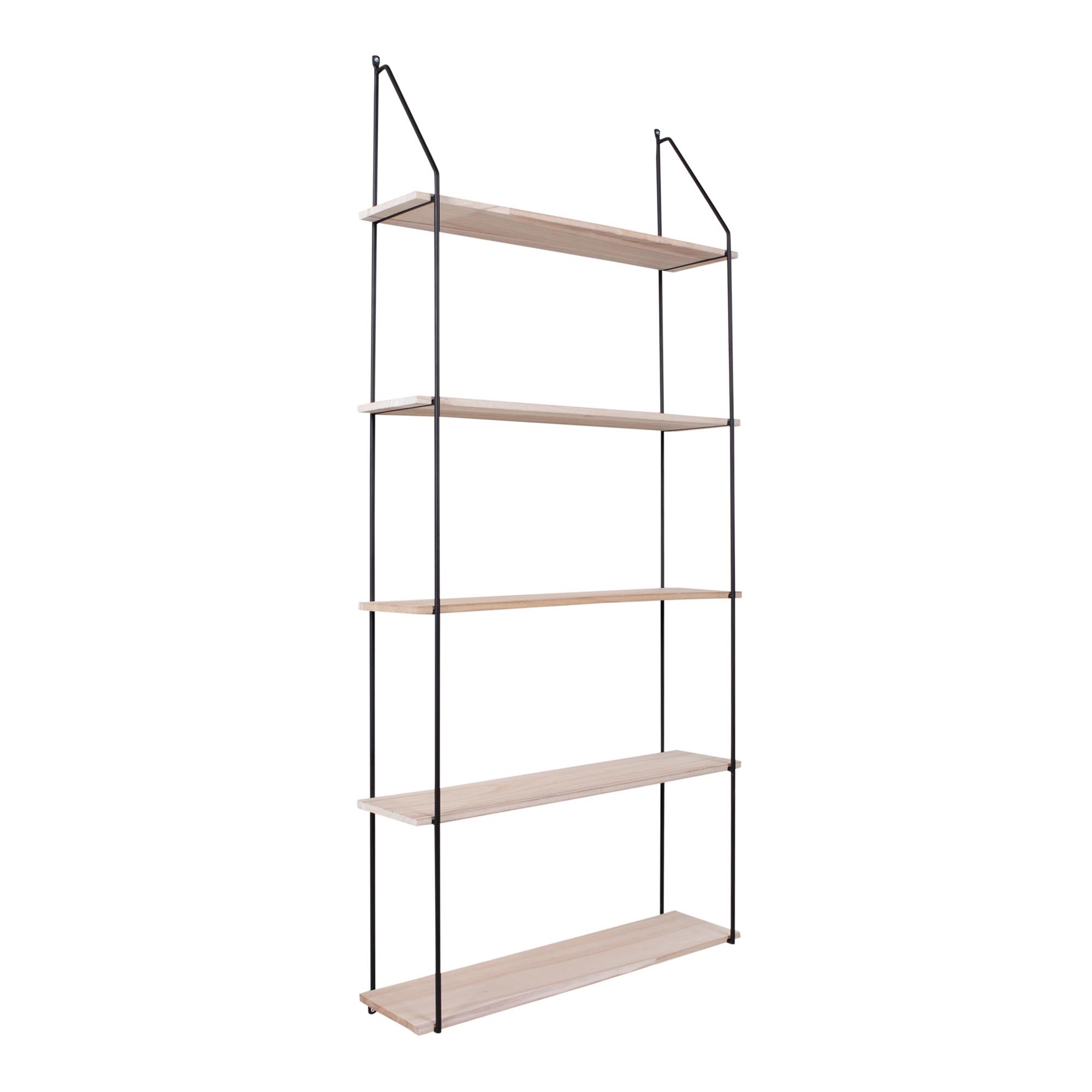 Eindhoven Shelf - Shelf met zwart frame en 5 naturel houten planken