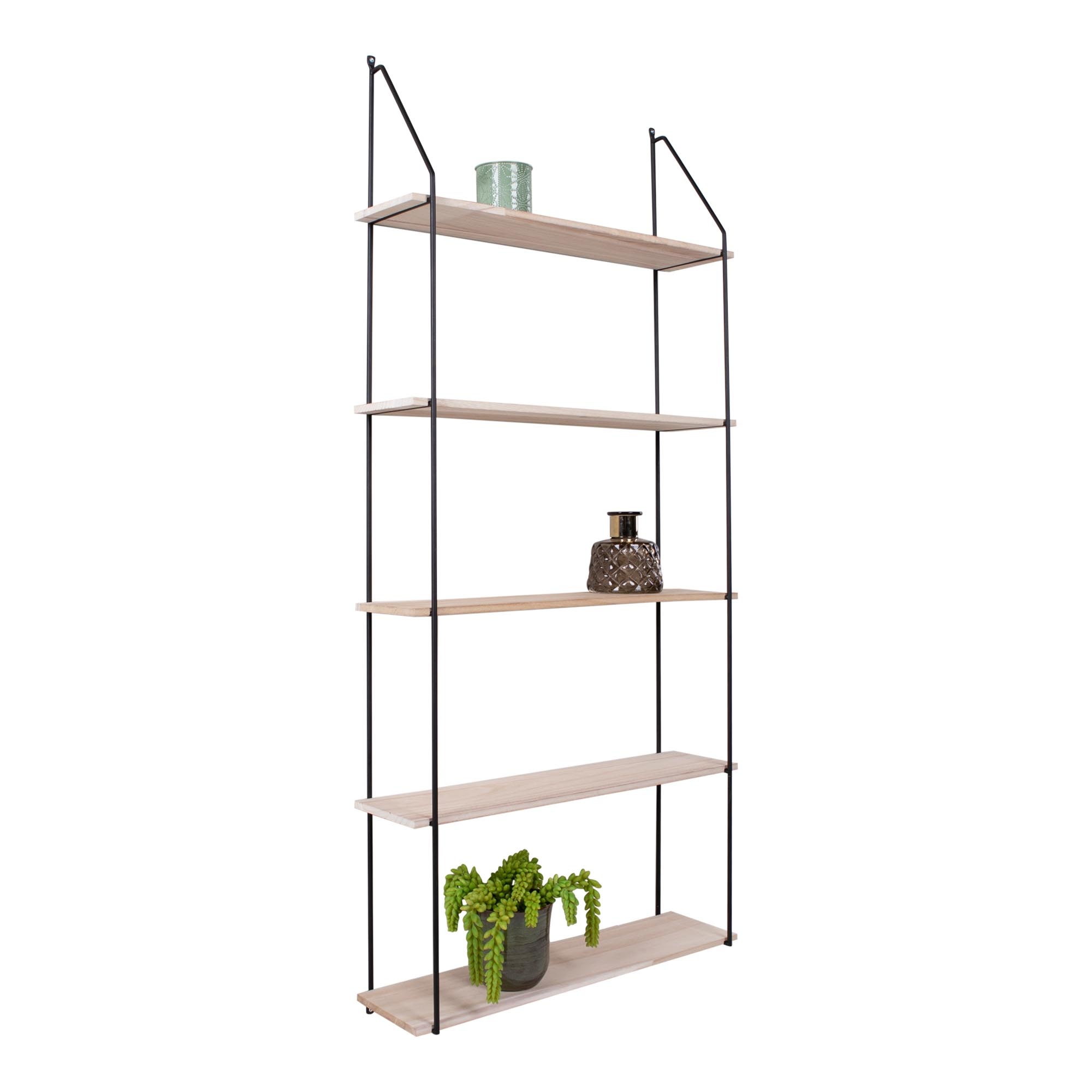 Eindhoven Shelf - Shelf met zwart frame en 5 naturel houten planken