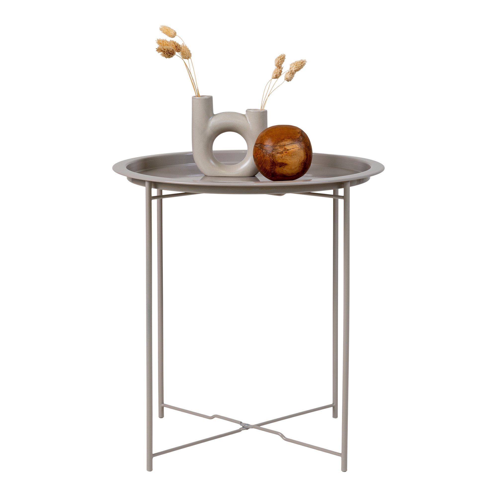 Bastia Side Table - Side table in beige grey powder-coated steel -47x50.5 cm