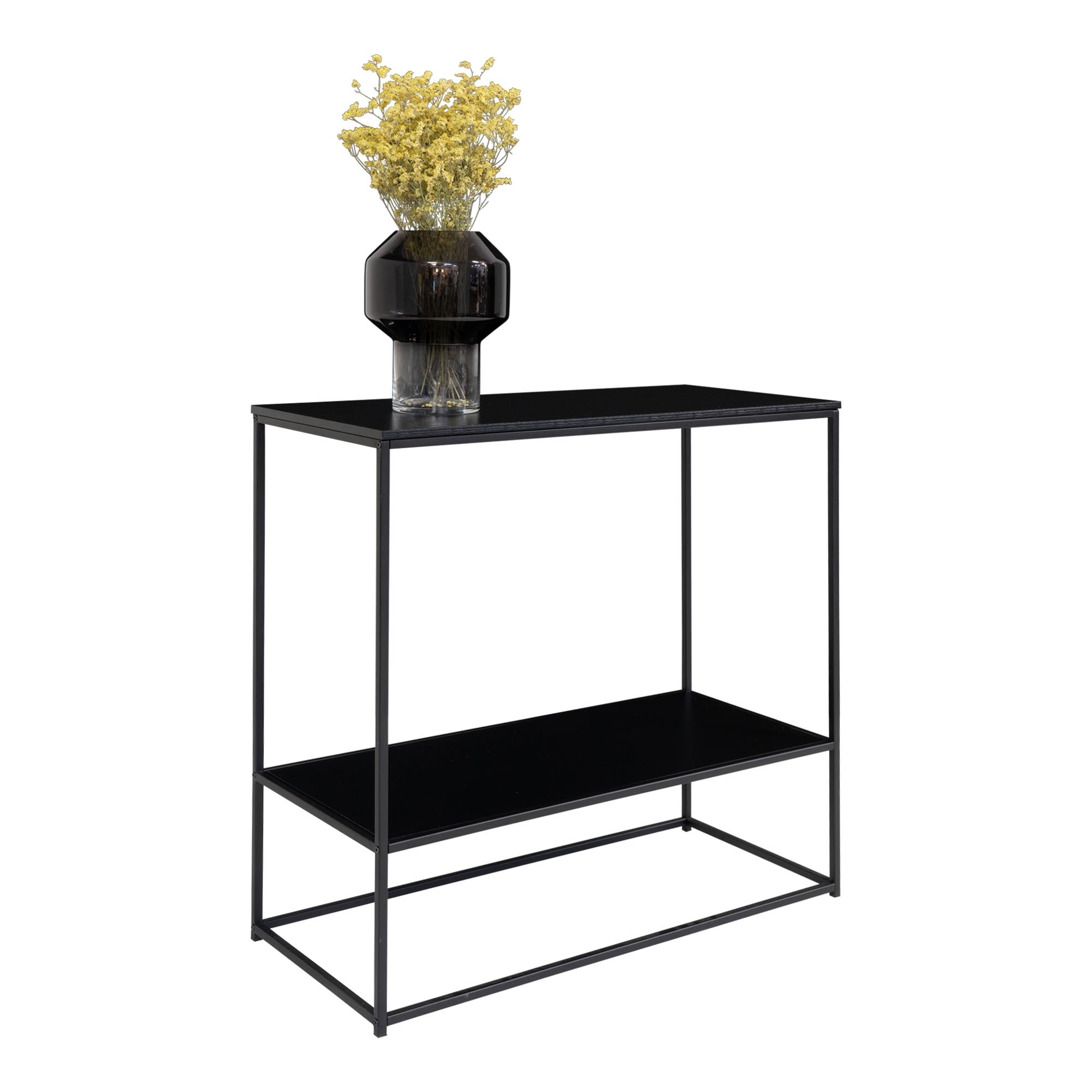 Vita Console Tafel - Console tafel met zwart frame en twee zwarte planken 80x36x80 cm
