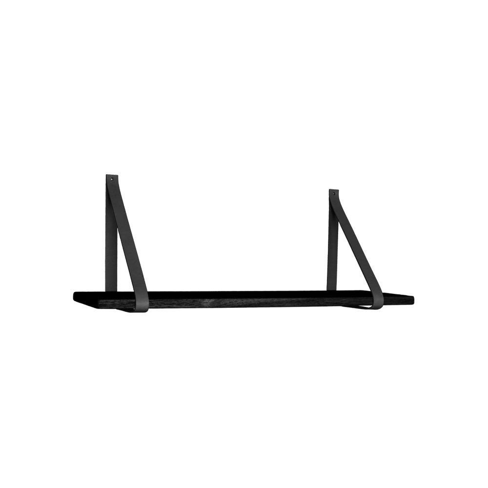 Forno Shelf - Shelf in zwart met zwarte leren banden 80x20 cm
