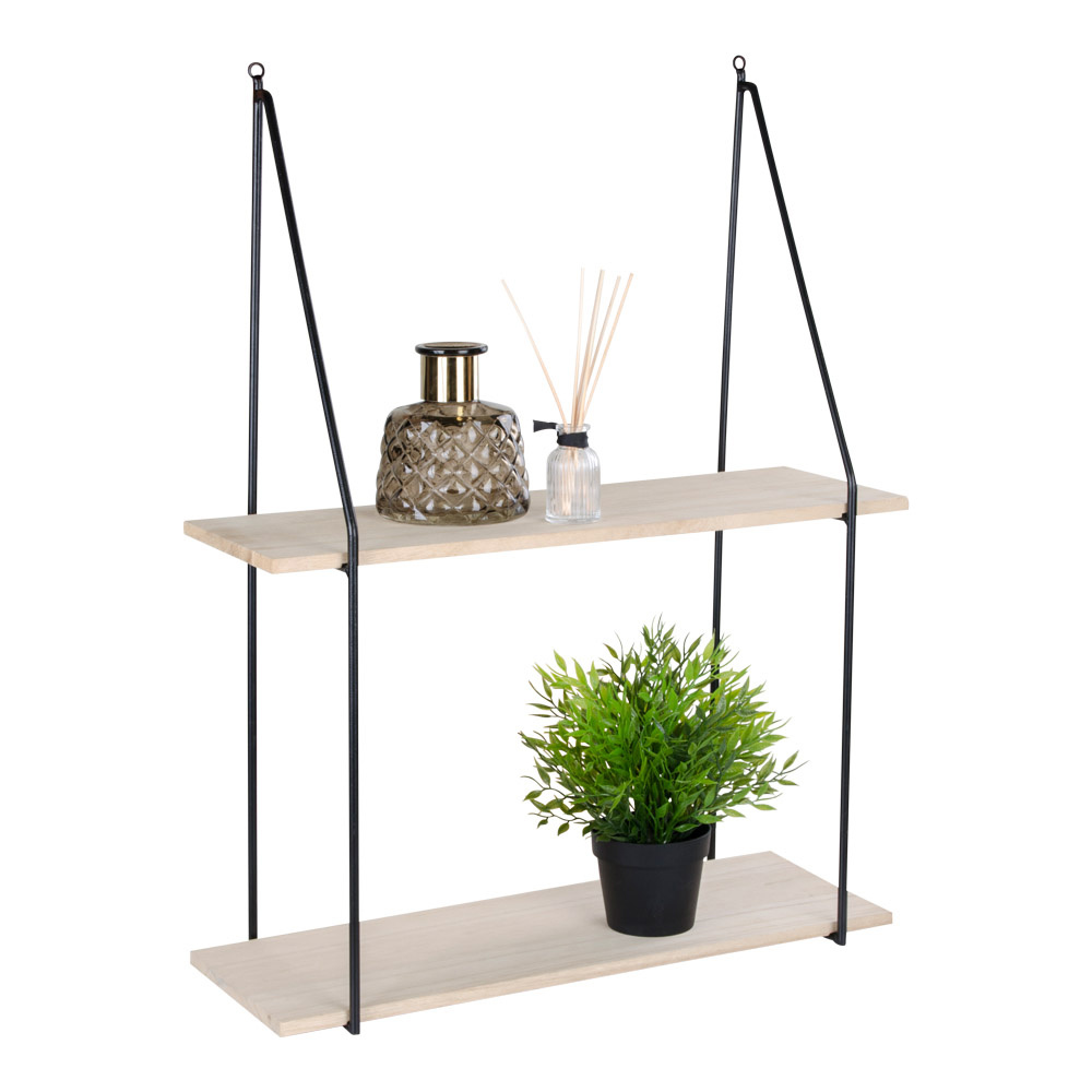 Haag Shelf - plank met zwart frame en 2 natuurlijke houten planken