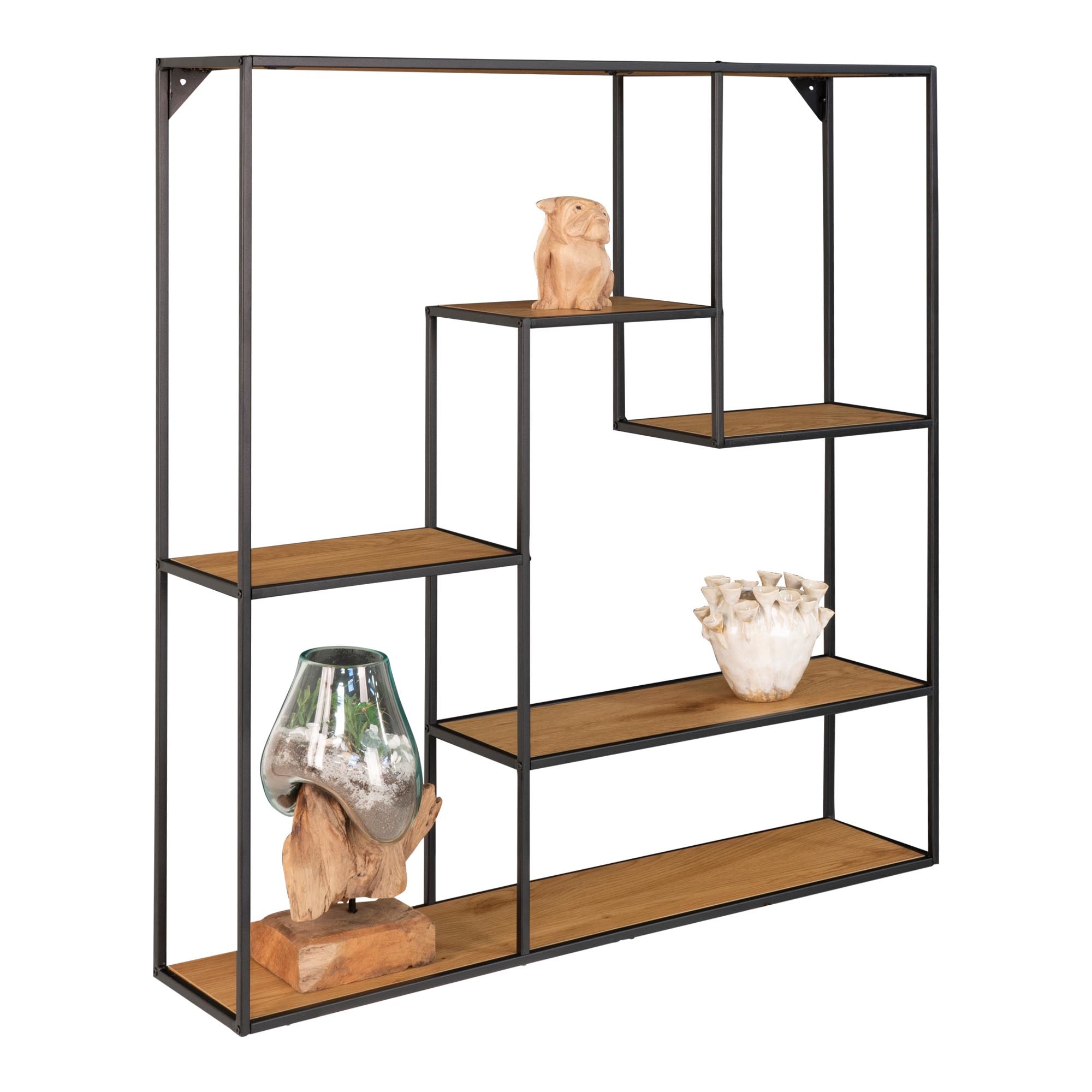 Vita Wandplank - Plank met zwart frame en eiken look planken 85x85x18 cm