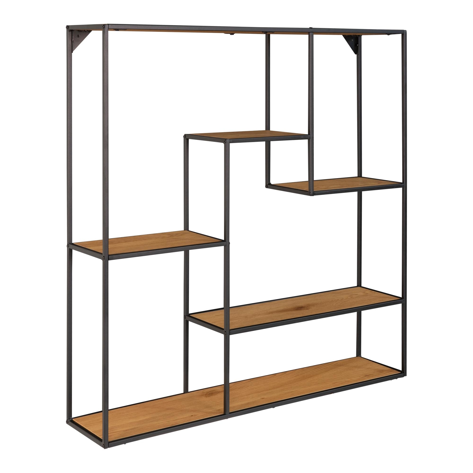 Vita Wandplank - Plank met zwart frame en eiken look planken 85x85x18 cm