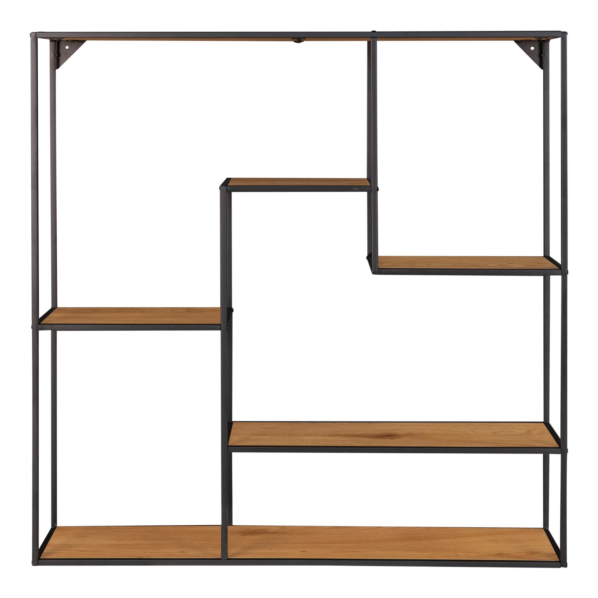 Vita Wandplank - Plank met zwart frame en eiken look planken 85x85x18 cm
