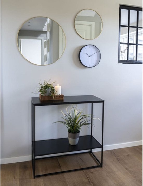 Vita Console Tafel - Console tafel met zwart frame en twee zwarte planken 80x36x80 cm