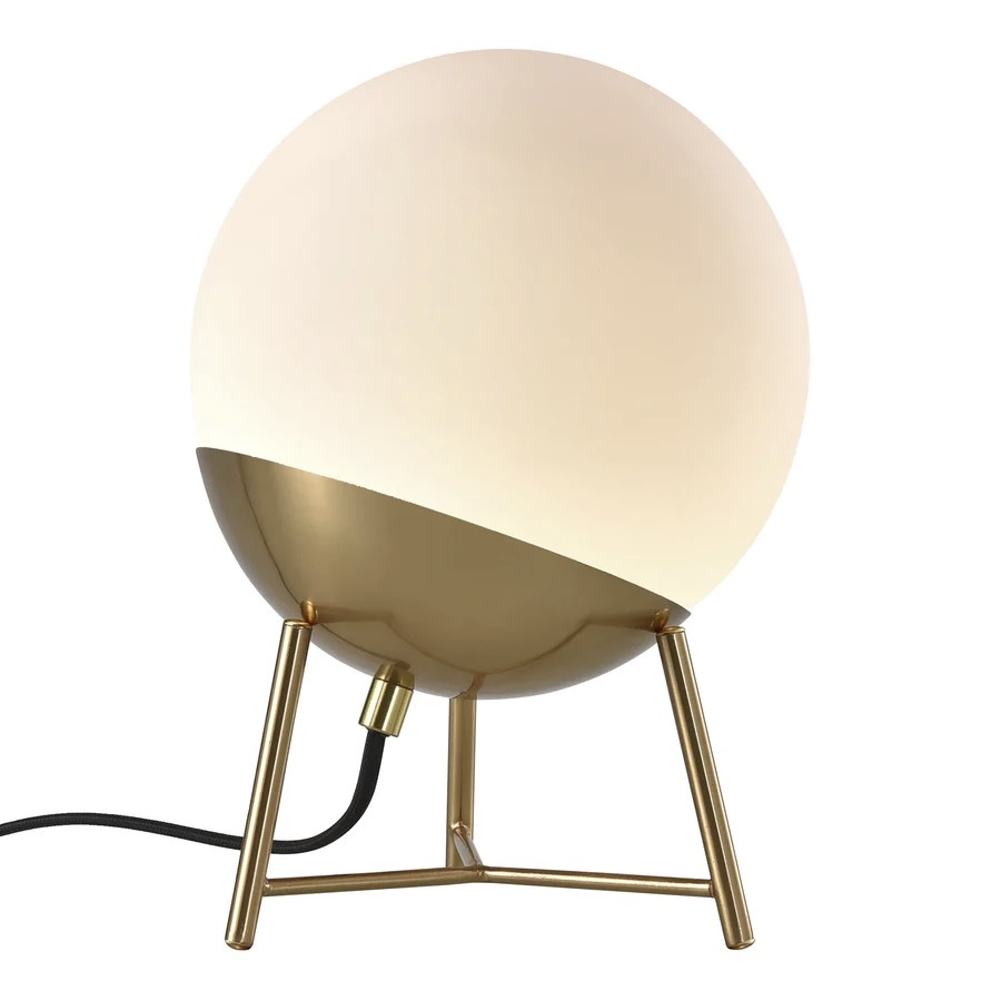 Chelsea Tafellamp - Lamp in bolvormig wit glas en messing fitting, 150 cm stoffen snoer 150 cm stoffen snoer Lamp: E27/40W