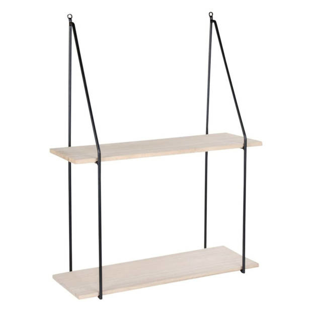 Haag Shelf - plank met zwart frame en 2 natuurlijke houten planken